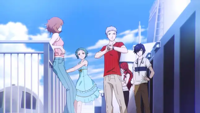 The cast of Persona 3 Reload standing on a ship.