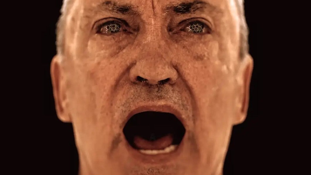 Trailer still from OD's reveal showing an older gentleman with his mouth open as he speaks